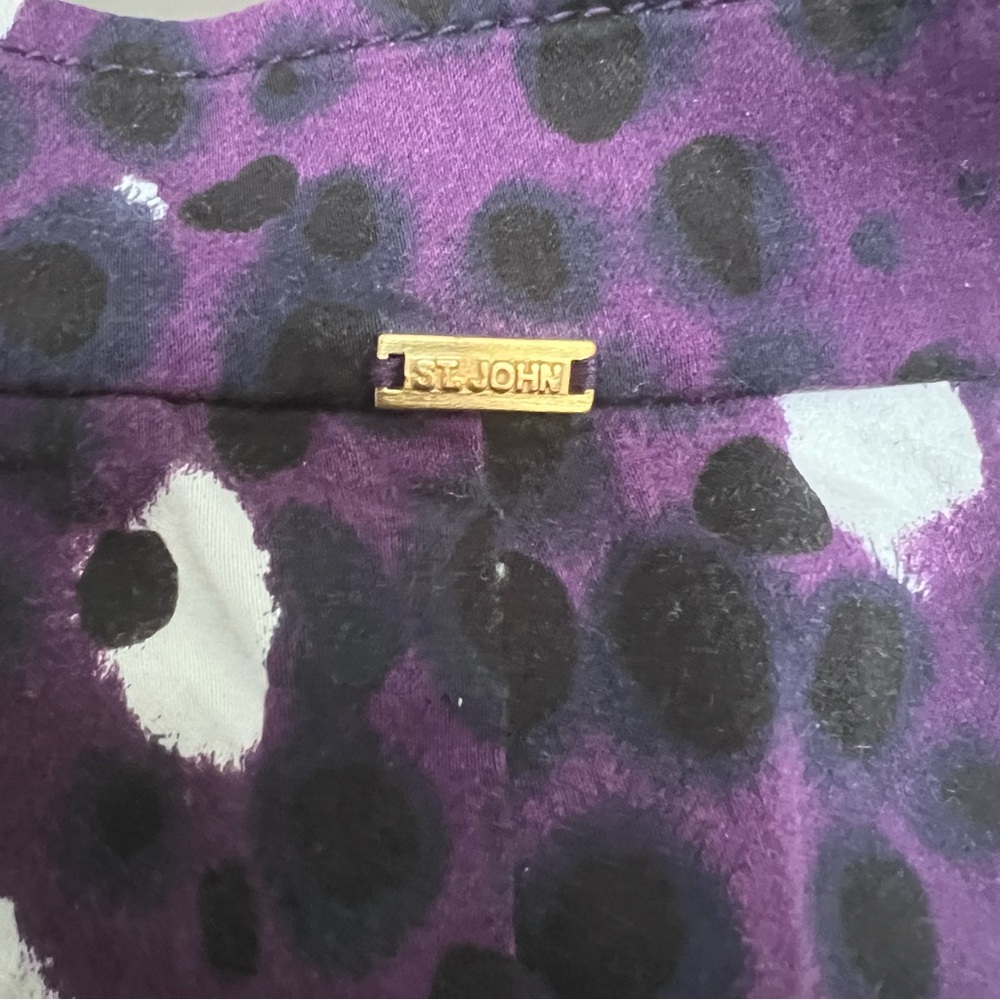 St. John Leopard Print Jacket SZ 16 Purple/White Classic Casual Cotton Button Up - Picture 6 of 15